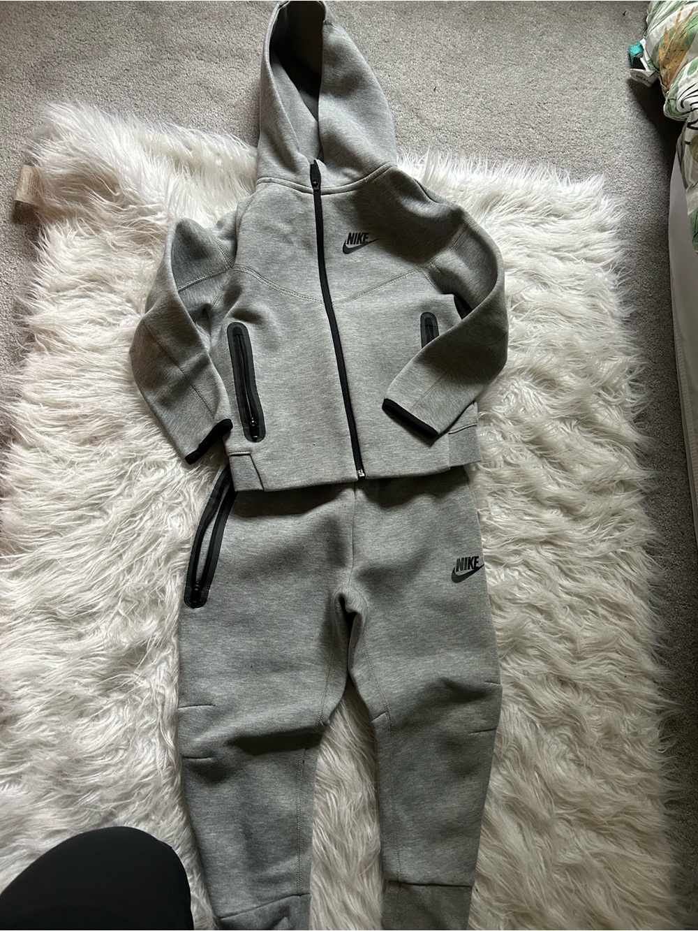 Kids nike tech Grey Hooded Zip Jacket & Joggers Set